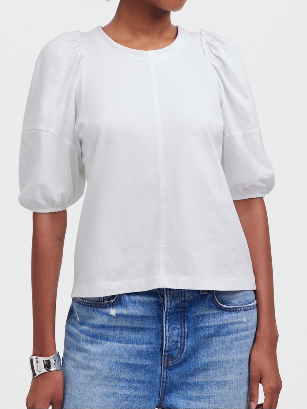 NWT Women’s Madewell Puff-Sleeve White Tee Tshirt XS - Picture 2 of 4